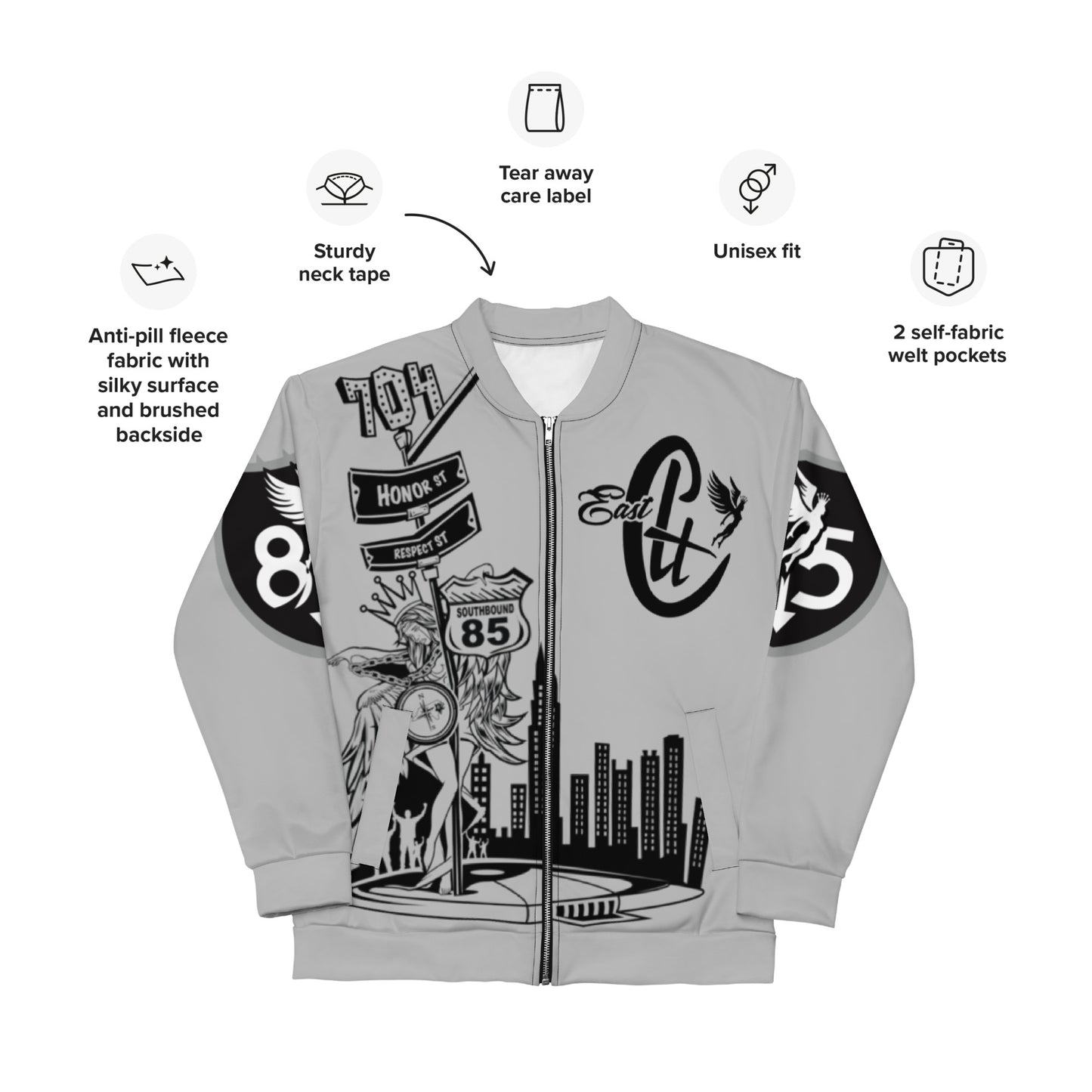 East White Unisex Bomber Jacket