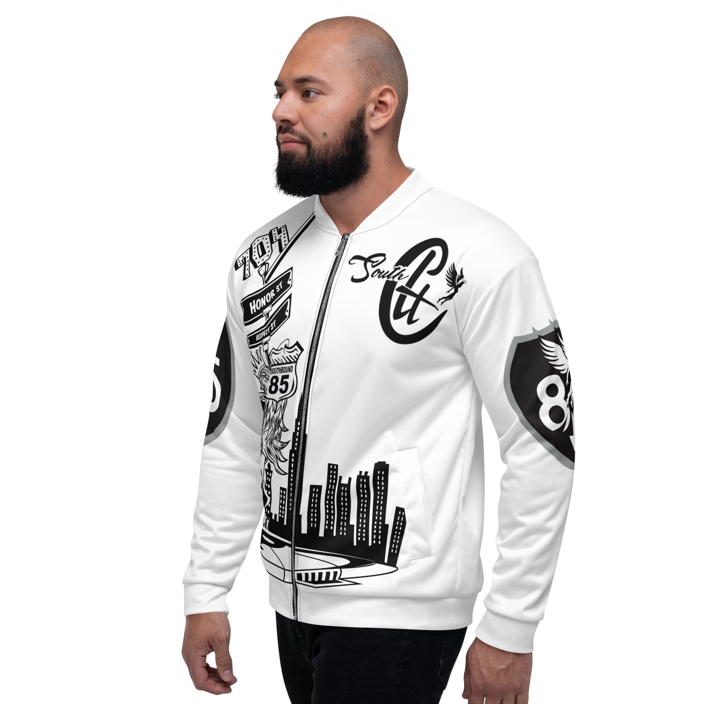 South White Unisex Bomber Jacket